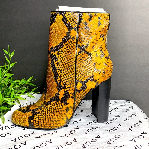 Aqua Womens Soren Ankle Boots Leather Block Heel - Yellow - Picture 3 of 11